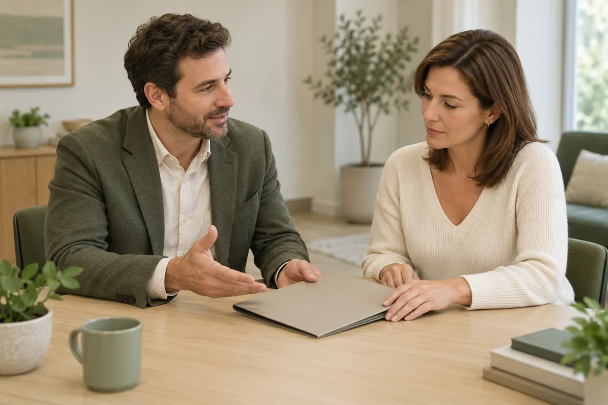 Условный координатор проекта обсуждает задачу с представителем собственника